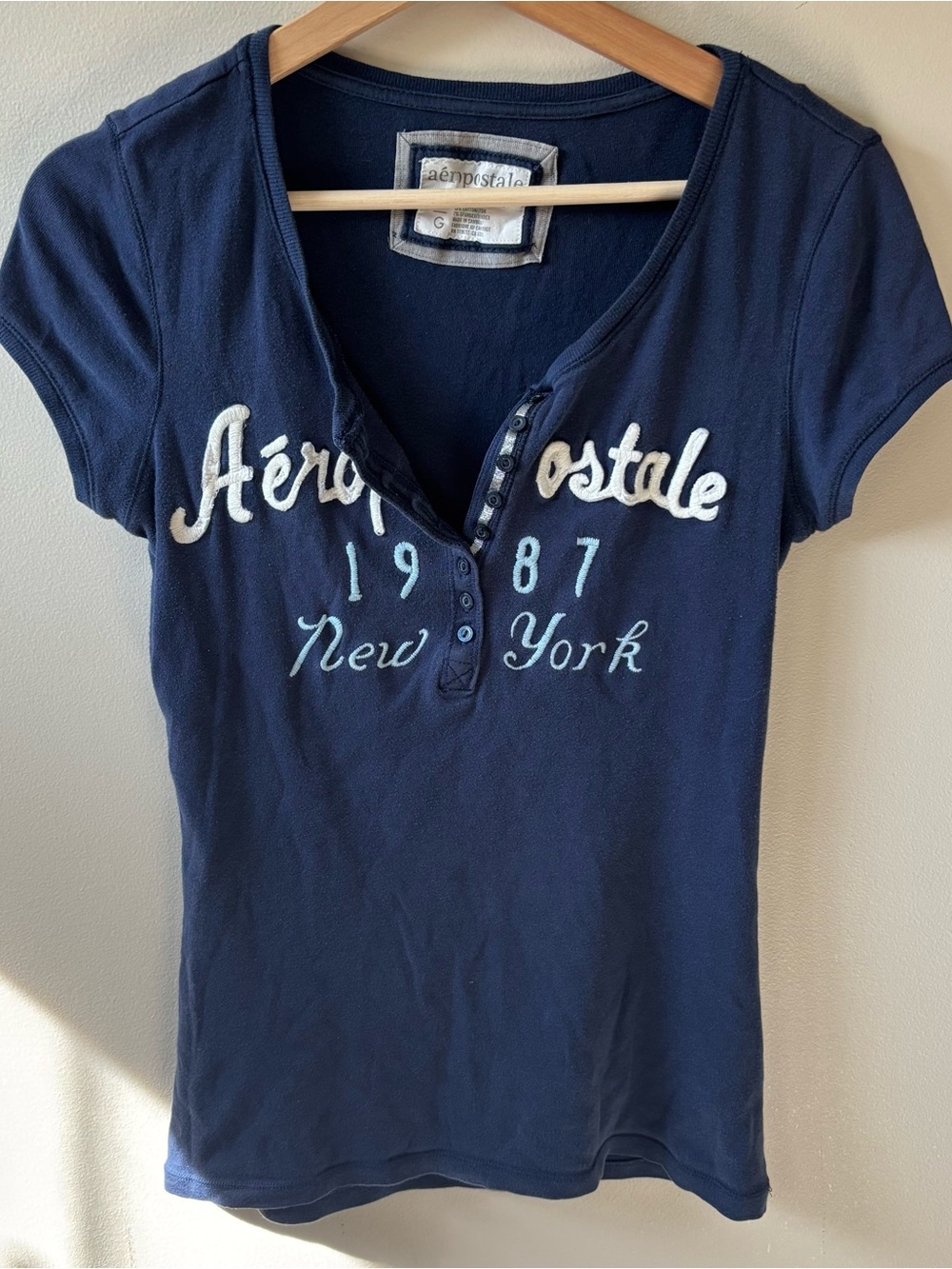 Aeropostale Navy Logo Henley Tee
